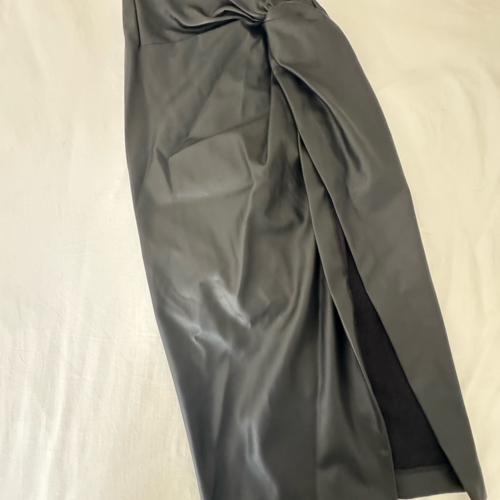 Because of Alice Black Leather Skirt w/ Slit